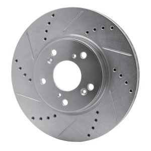 Honda Civic Brake Rotor (1) - Front Left - R1 Concepts - Drilled & Slotted - Silver - `13-`25
